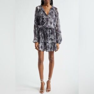 Ramy Brook Twilight Aaliyah Dress Metallic Floral Mini Long Sleeve M NWT $395